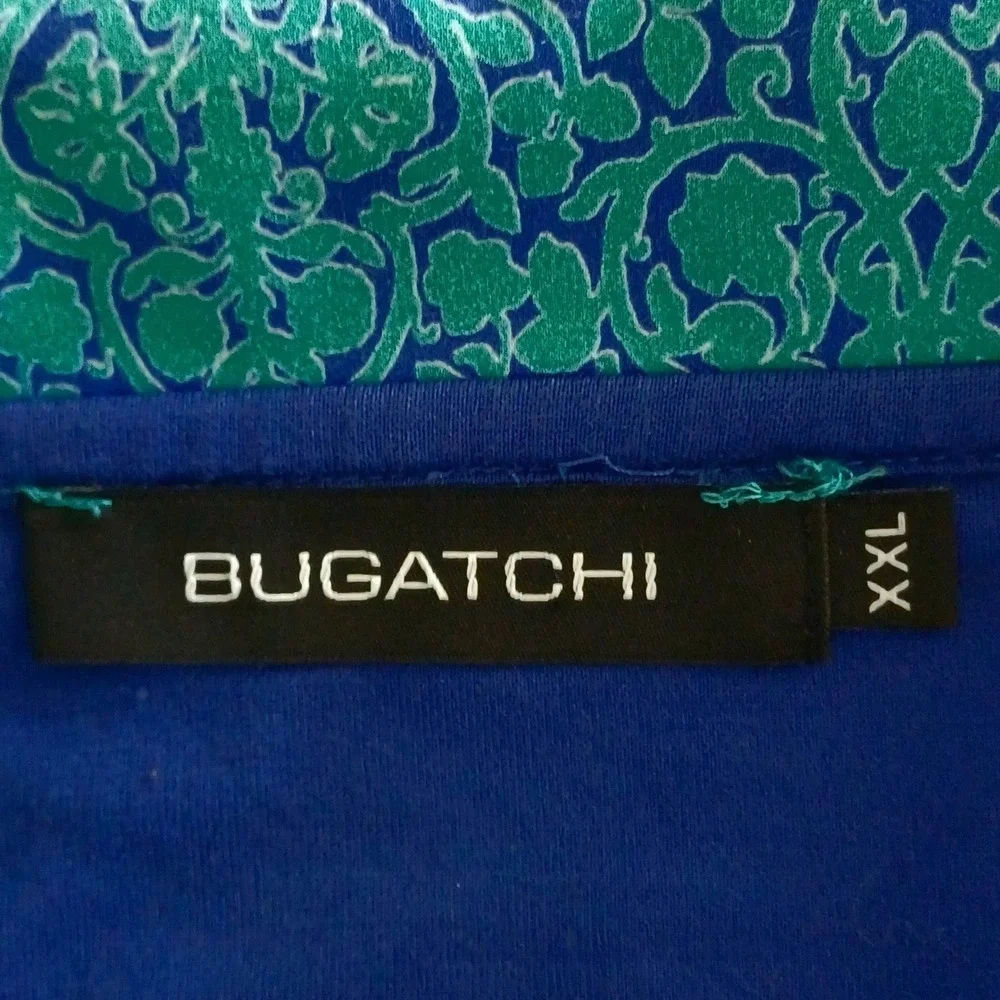 Bugatchi Performance Mens XXL Teal Blue Damask Floral Print Golf Polo Shirt‎
